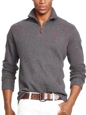 Polo Ralph Lauren Rib Quarter-Zip Pullover in Dark Grey - Size Medium